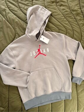 Nike Jordan Men's Light Gray lightweight Hoodie with Red Jumpman